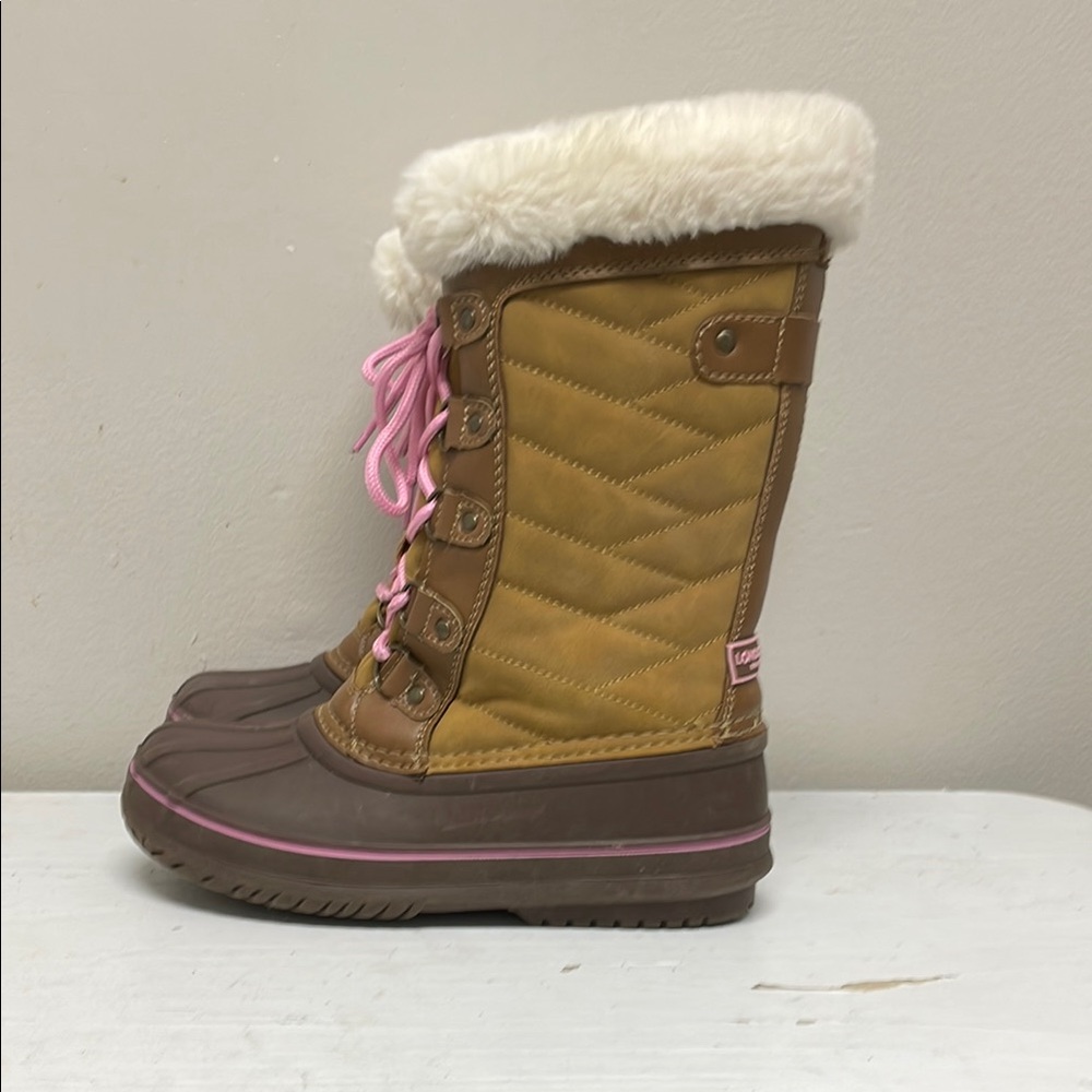 London Fog Brown and Pink Quilted Rain & Snow Boots